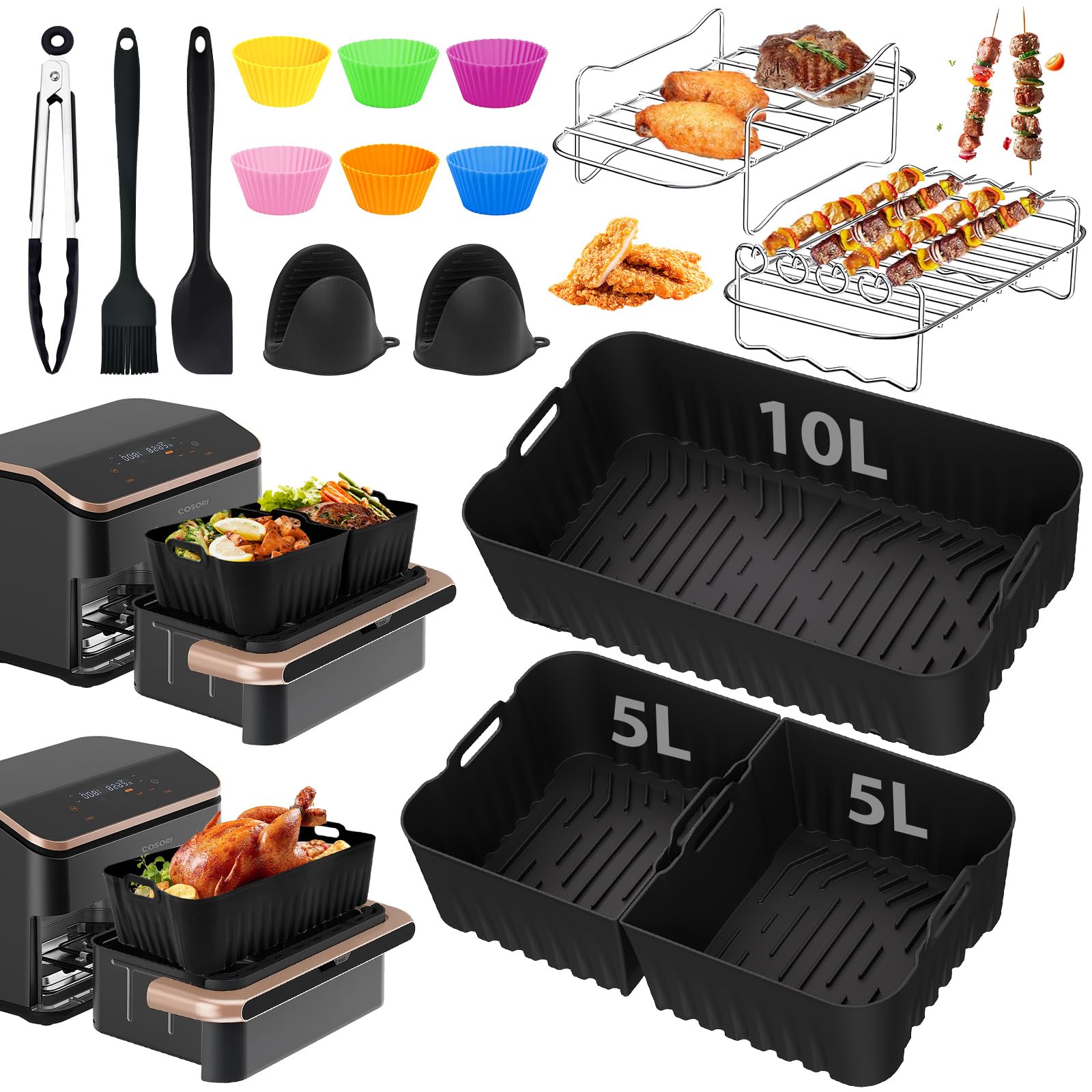 Cosori Air Fryer 10l Twinfry Moules Silicone Air Fryer Ninja AF500EU 3Pièces | Accessoire Cuisson Sain Maxi Capacité Ninja Air Fryer 10.4l