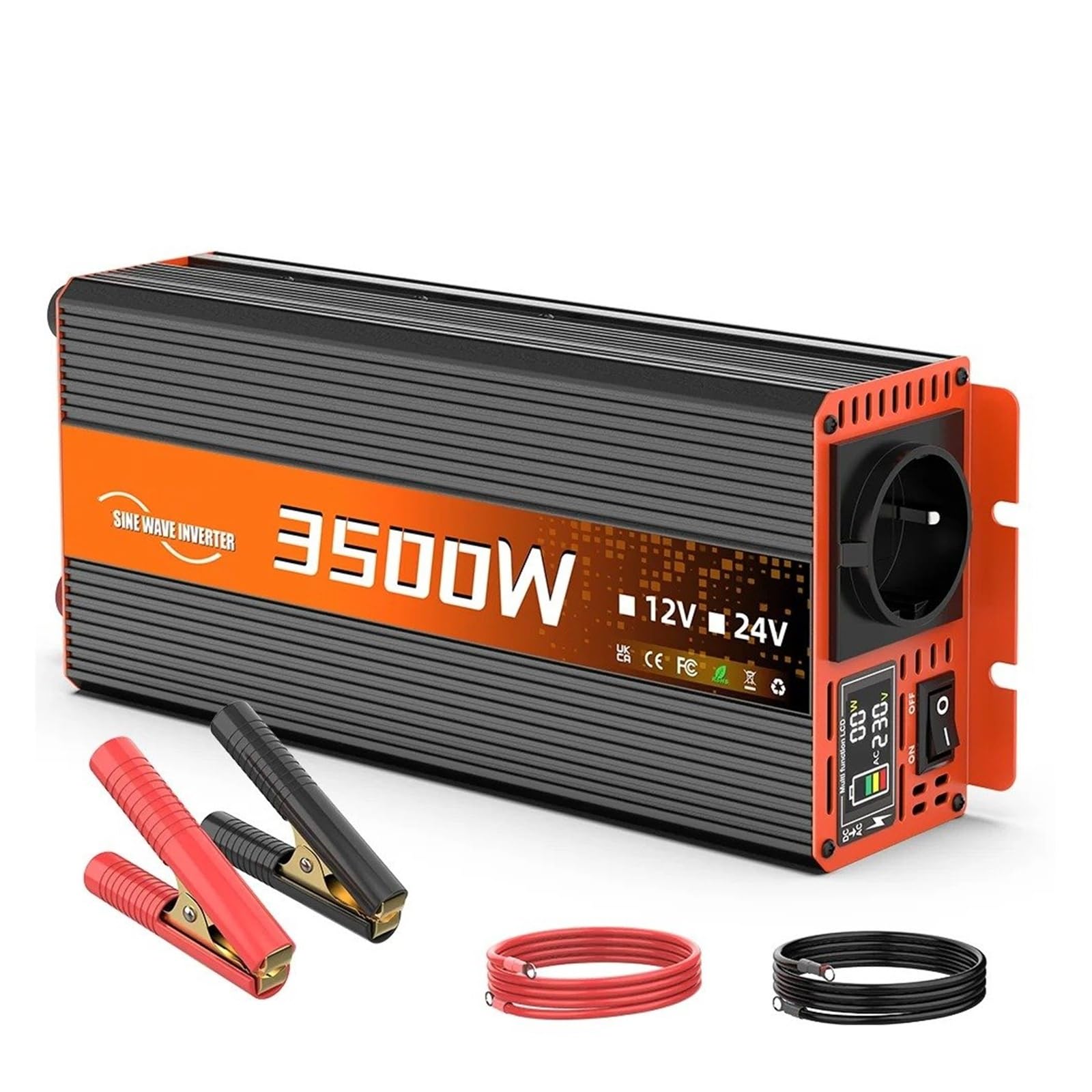 Inversor Potencia DC 12V A AC 220V 50HZ UE Inversor Onda Sinusoidal para Pura Enchufe 3500W LED Voltímetro Convertidor Transformador Convertidor