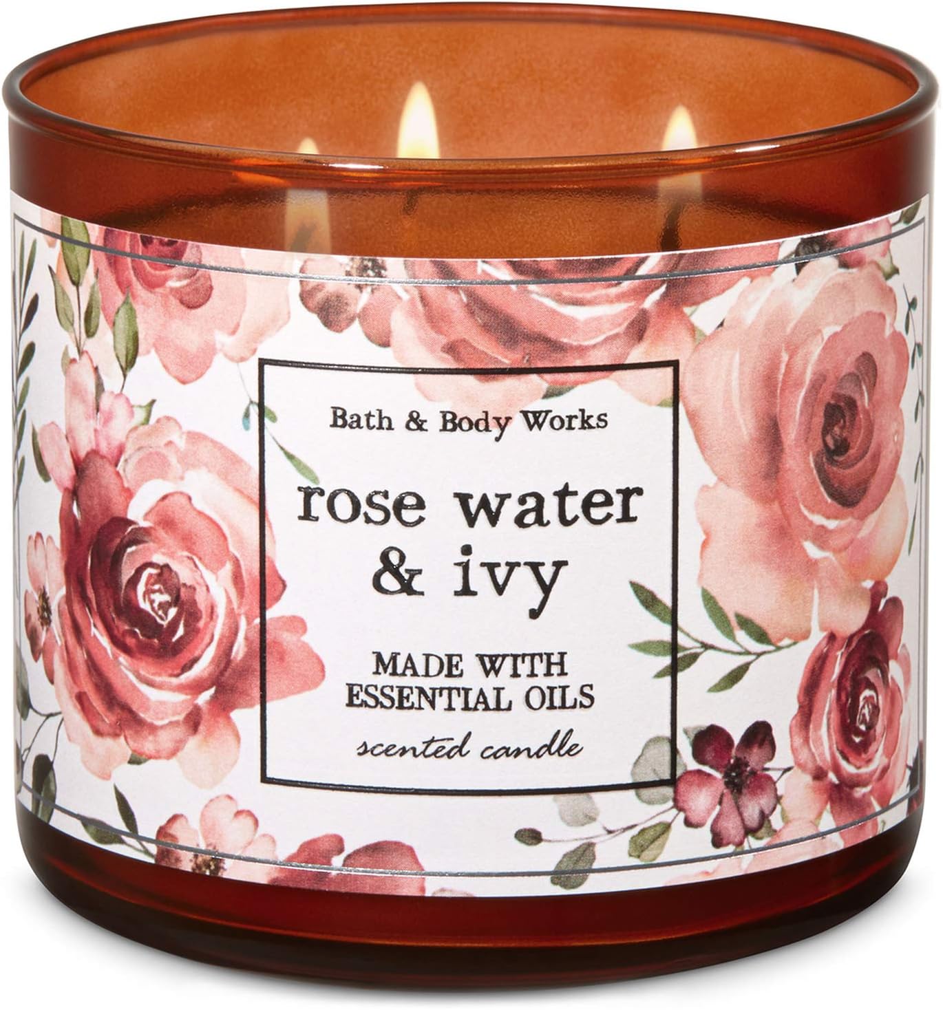 Bath and Body Works Rose Water & Ivy 3-Wick Candle 14.5 Ounce (2019 Limited Edition)