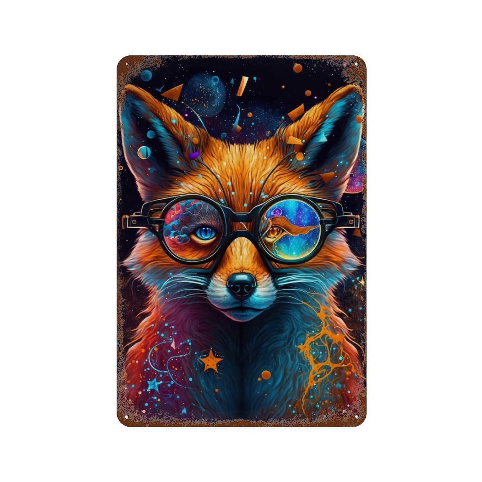Vintage Rust Metal Sign Cosmic Fox Goggles 11.8"x7.9", Vintage Wall Decor for Office, Studio And Wall Decor