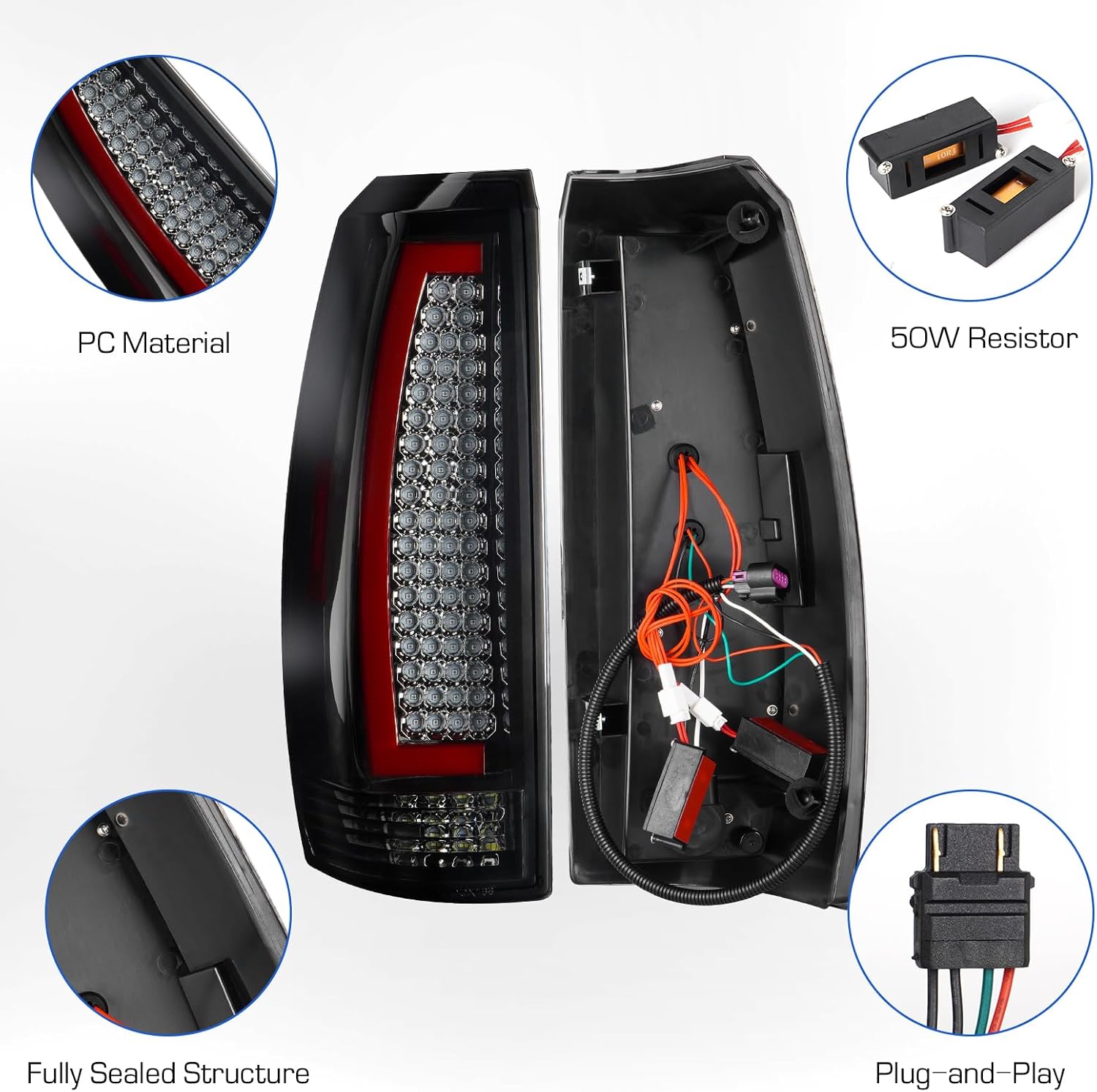 LED Tail Lights Assembly Fit for Chevy Avalanche 2007 2008 2009 2010 2011 2012 2013,Rear Taillight Assembly(Chrome Housing Smoke Lens)