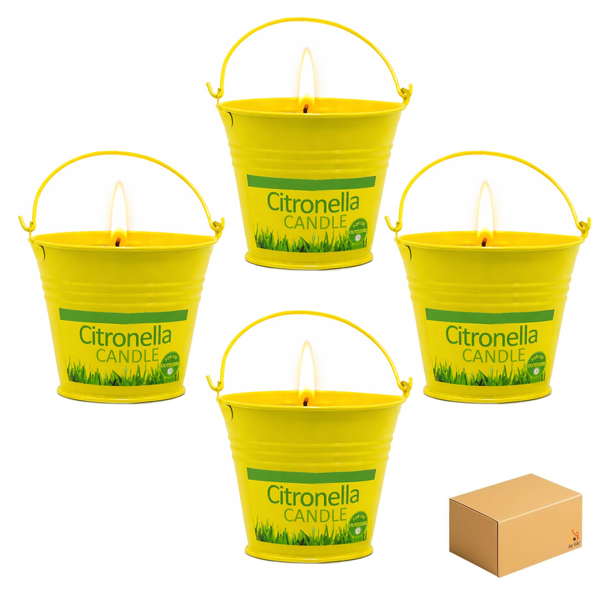 ANGIX 4 x Citronella Bucket Candles Ideal for Insect & Bugs Repellent with Fresh Lime Scent, Perfect for Gardens, Patios, and Camping