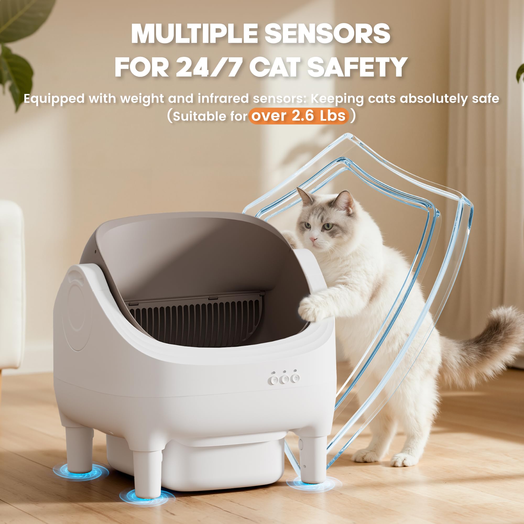 Greesum Self Cleaning Cat Litter Box – Automatic Open-Top Smart Litter Box with App Control, 15L Odor-Sealed Waste Bin, Ultra Quiet 35dB, Multi-Cat & Large Cat Compatible, with Trash Bags & Mat - image 3
