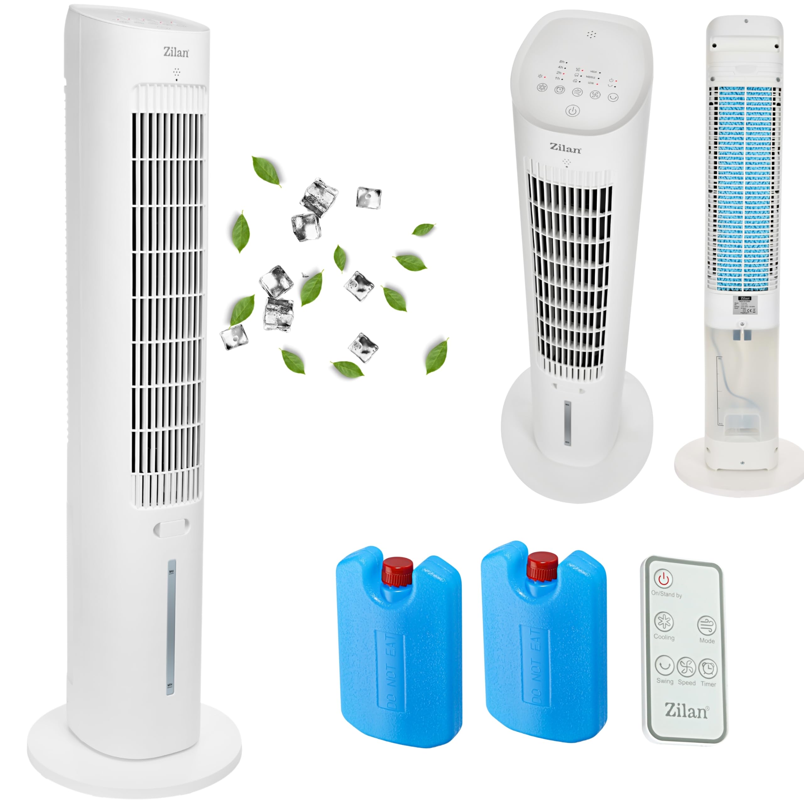 3in1 Standventilator mit Wasserkühlung sehr leise - Mobile Klimaanlage ohne Abluftschlauch -Verdunstungskühler Aircooler Turmventilator mit Fernbedienung Luftreiniger 12H Timer Tower Fan (Turm Design)