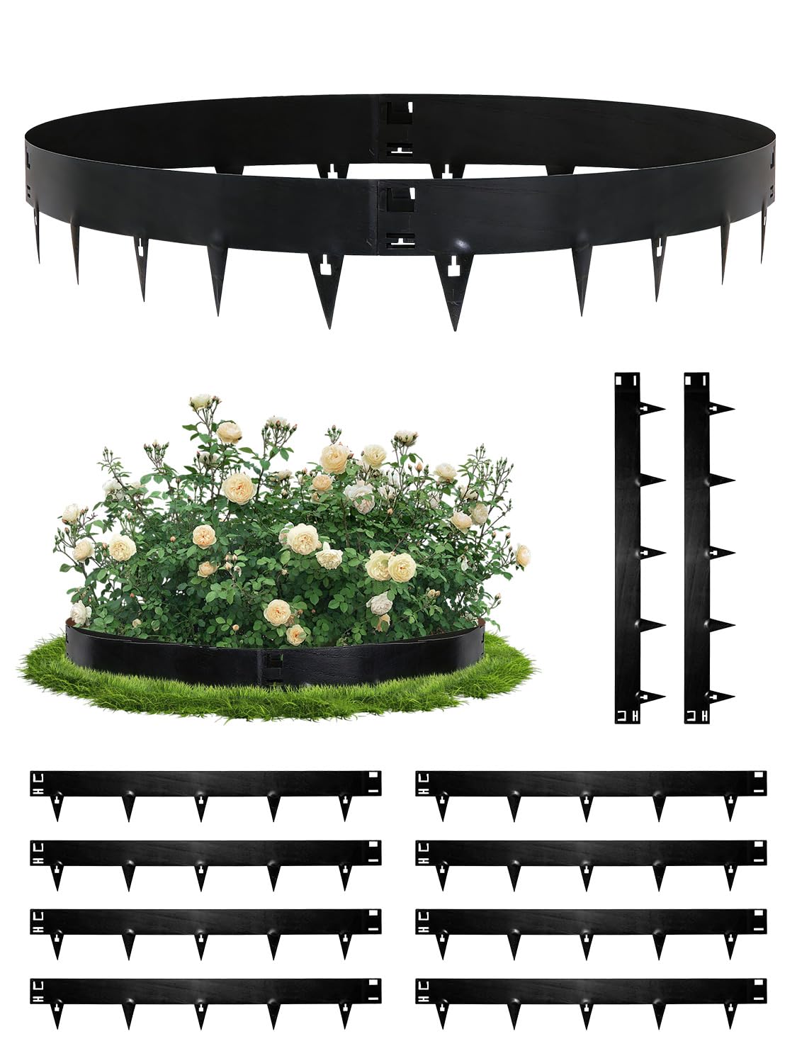 Ankishi 21.48M Lawn Edging Border, Heavy Duty Corten Steel Garden Edging Strip, Flexible Metal Edging for Landscaping, Easy to Install - 15cm Height for Driveways, Paths, Flower Beds, Lawns, Black