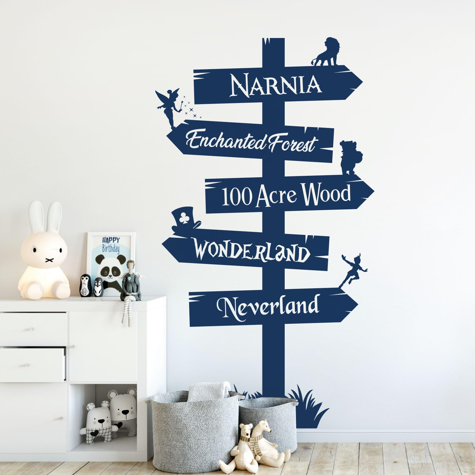 Storybook Signpost Children Wall Sticker - Narnia Neverland Wonderland Enchanted Forest 100 Acre Wood [Large] [Ultramarine]