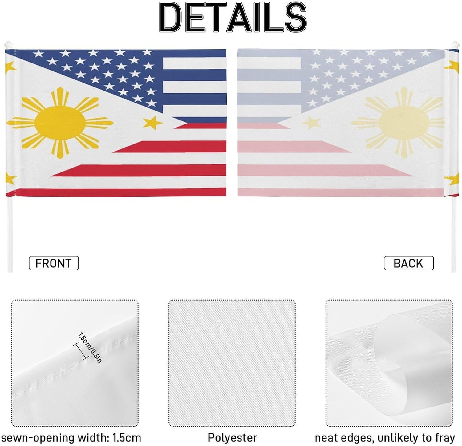 Philippines Flag U.S. Car Flag Polyester Clip Flags Mini Handheld Banners for Auto Outside Travel Decor image 3