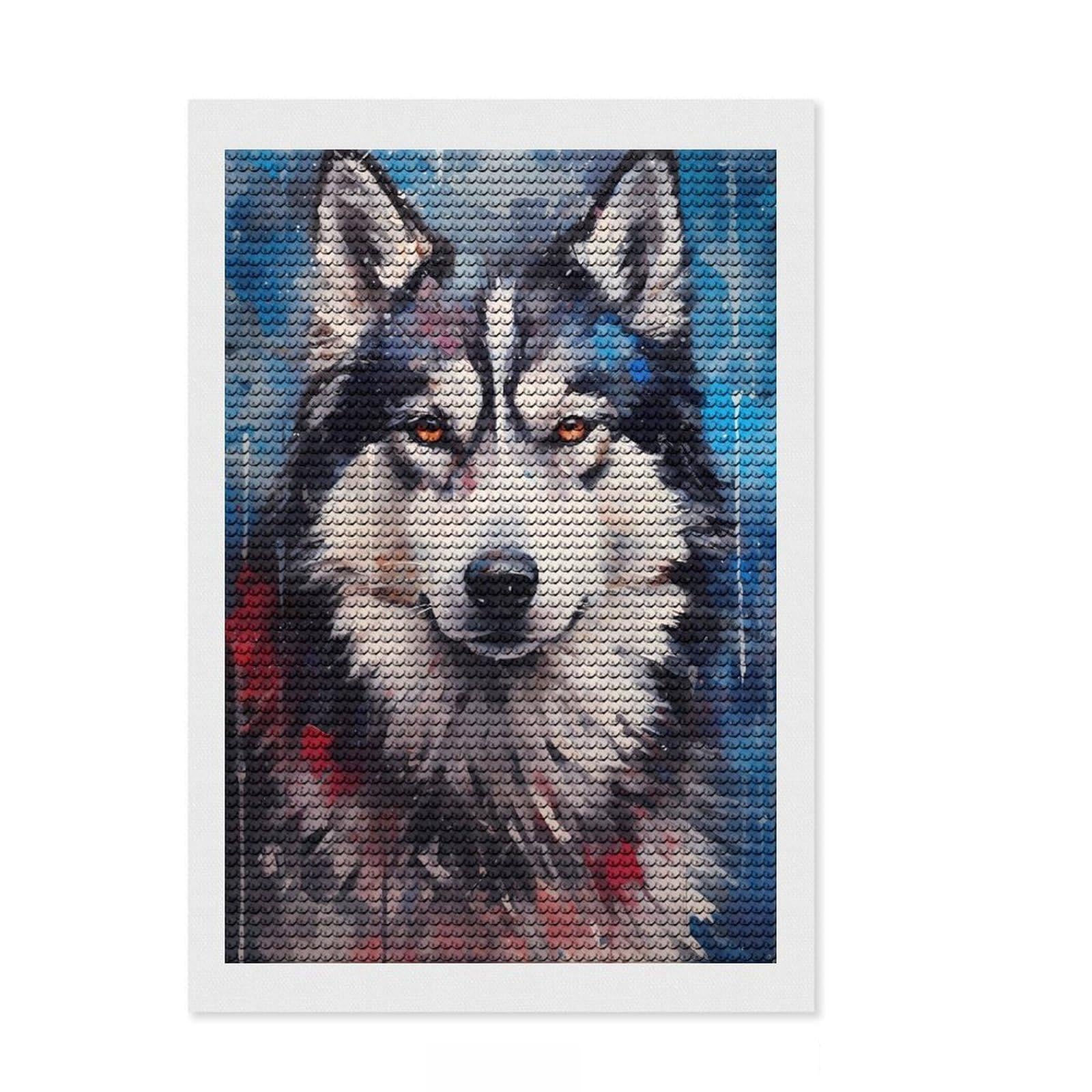 Junmoney Husky Color Full Drill Diamond Painting Kit 8"x12", for Creative Relaxation, Printed Canvas, Farmhouse Decor, Christmas Gift