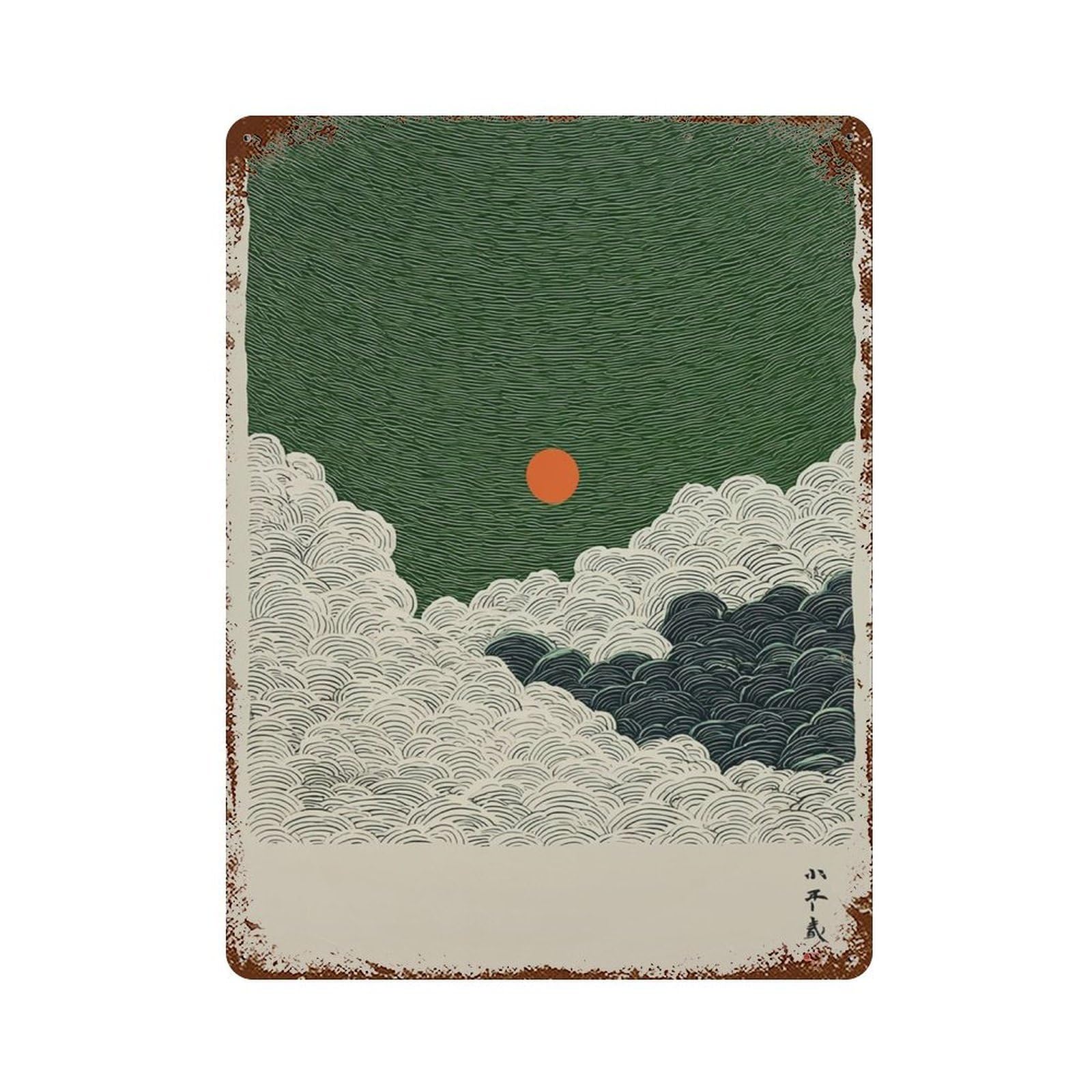 xiaoxiaoshen Japanese Cloudscape Minimalist Retro Style Wall Decor Art Metal Tin Poster Modern Home Decor Art Home Bar Shop Decorations Vintage Sign 40x30cm