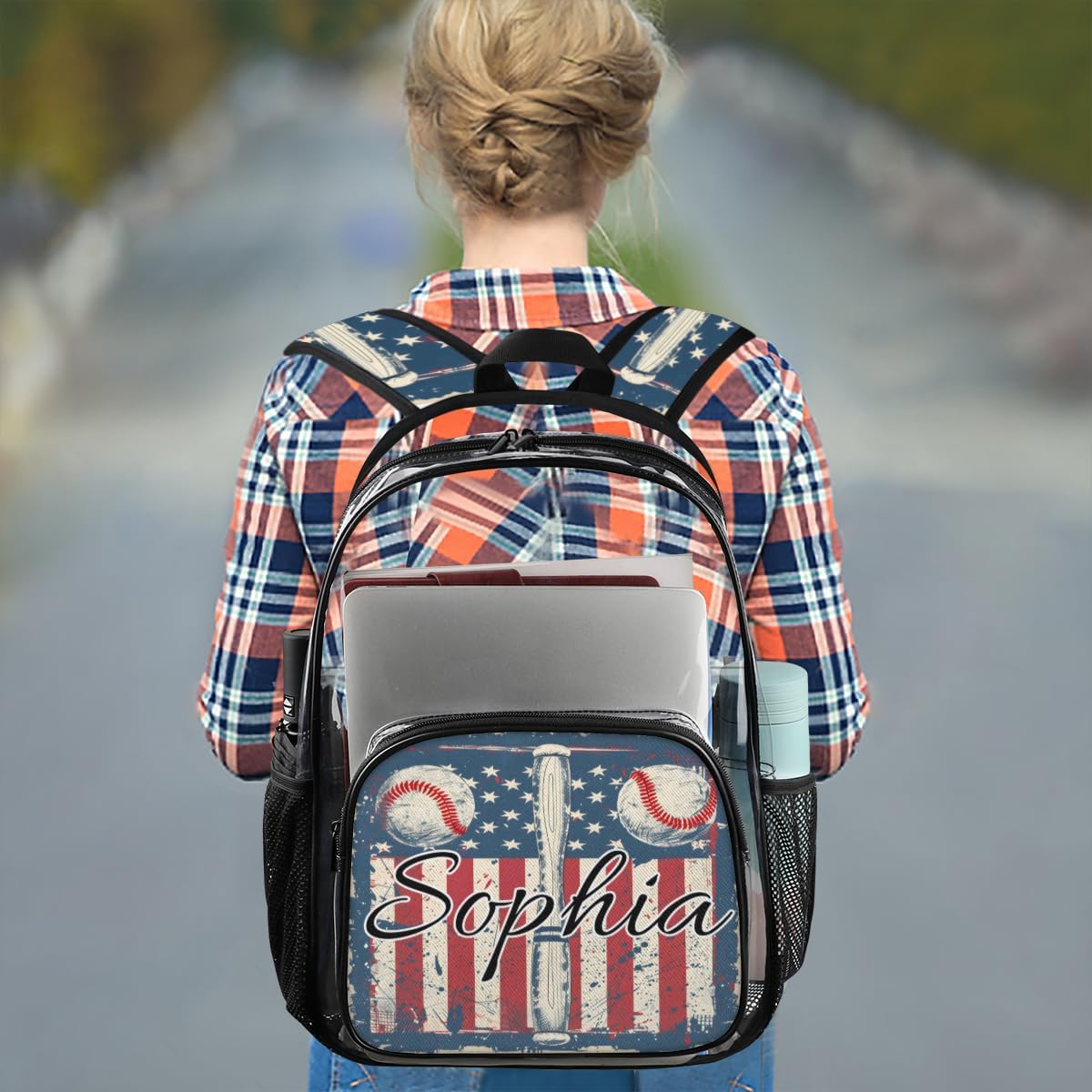 Sports Baseball Custom Clear Backpack Personalized See Through Transparent Backpacks Large Heavy Duty PVC Bag for Women Men