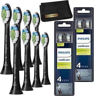 Philips Sonicare Genuine W DiamondClean Replacement Toothbrush Heads, HX6064/95 Black (8 Brush Heads) with PremGear Cleaning Cloth