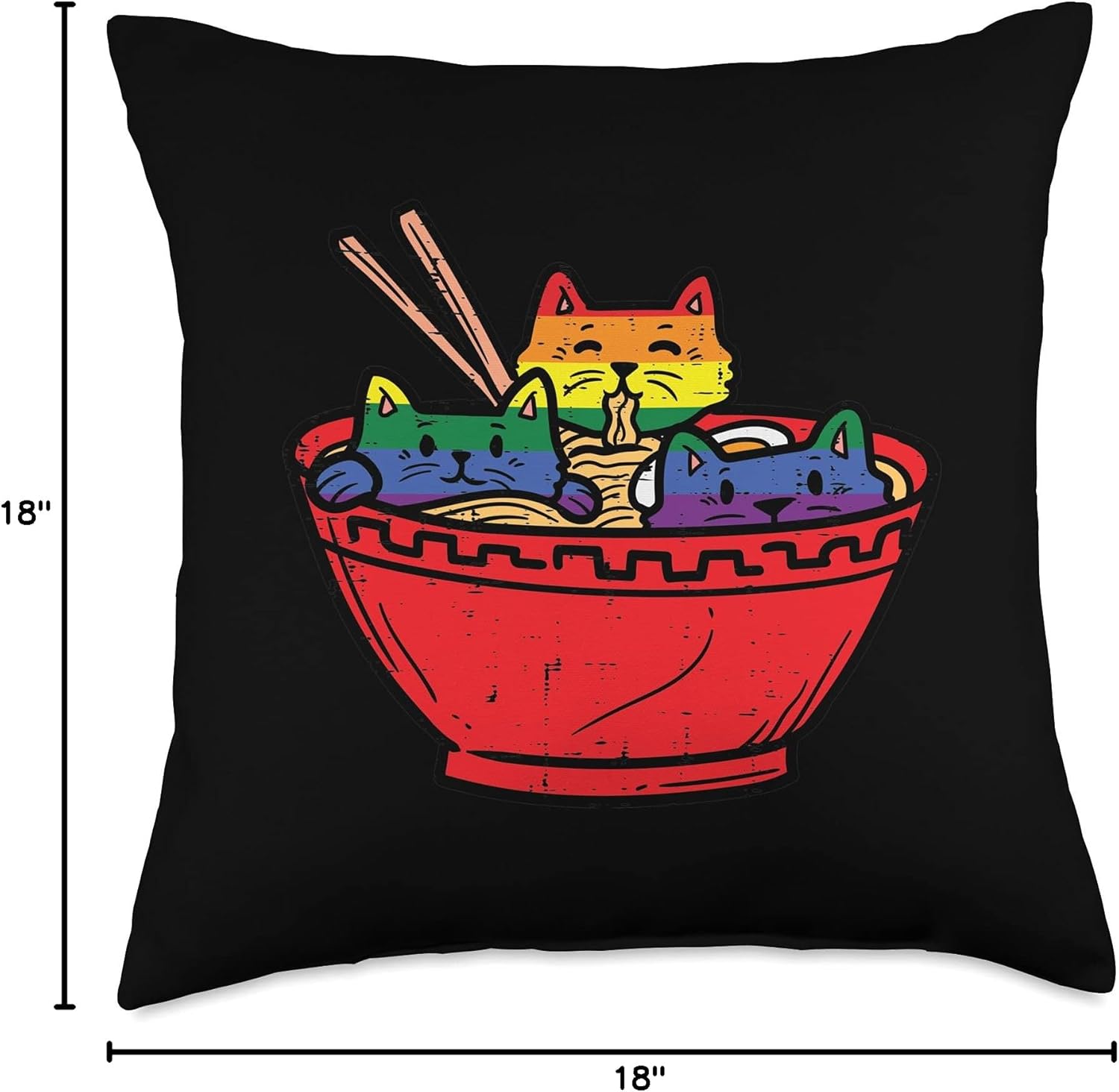 Cats in Ramen Anime Food LGBTQ Rainbow Flag Gay Pride Ally Throw Pillow
