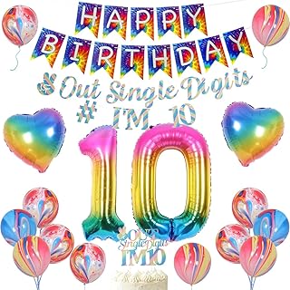 Tie Dye 10th Birthday Decorations for Girls, Rainbow Peace Out Single Digits Tie Dye Tenth Birthday Party Supplies, Paper Glitter Banner & Cake Topper Double Digits 10 Birthday Decor