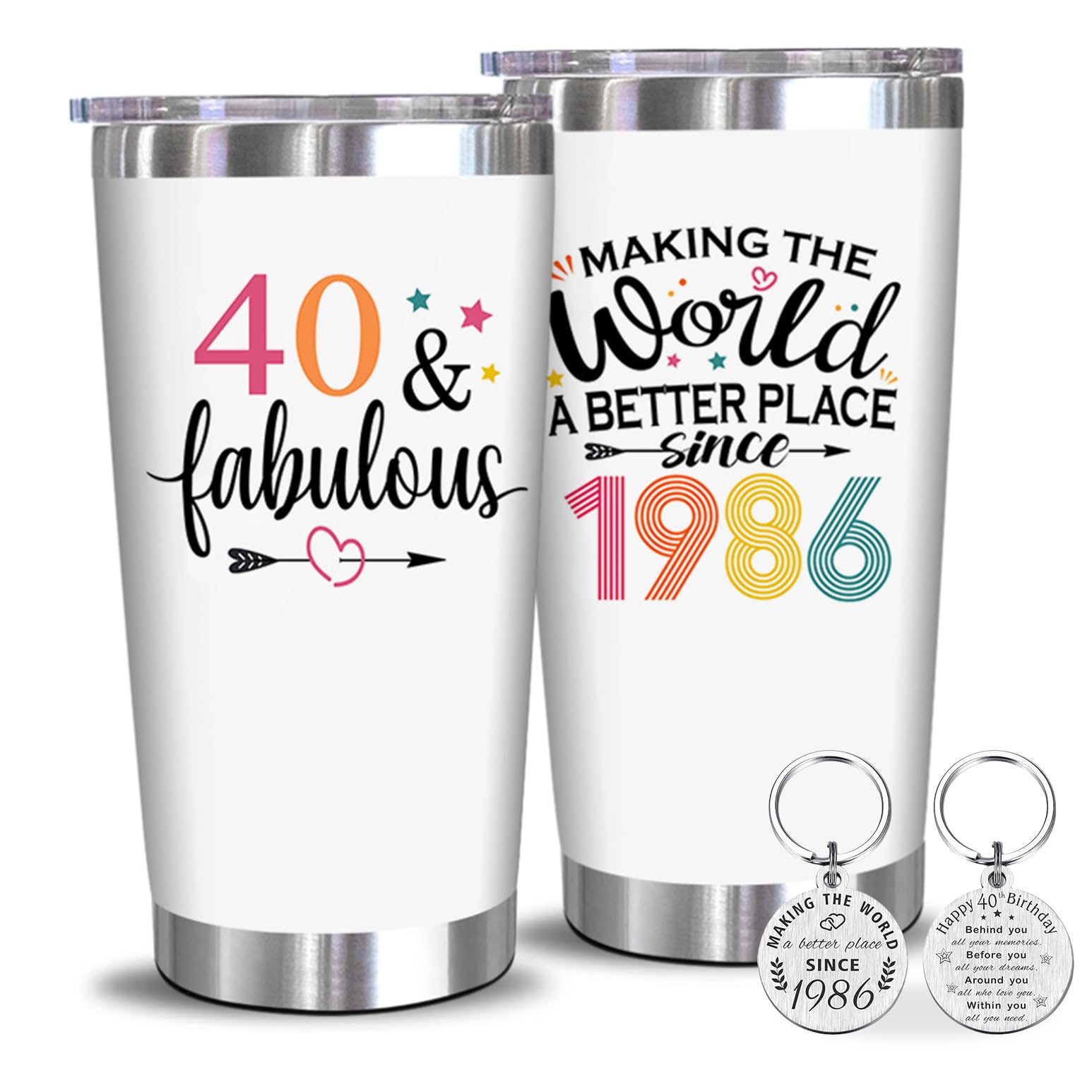 40th Tumbler 20oz with Key Chain, Father‘s Day Idear Gift 40th Birthday Gifts Men - 1986 40th Birthday Decorations for Women-40 Year Old Gifts for Men, Women, Mom, Dad, Wife, Husband - 20oz Tumbler