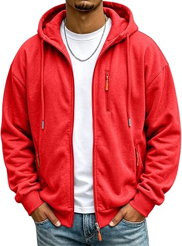 Mens Zip Up Hoodie Fall Essentials Jackets Light Weight Long Sleeve Hoodies