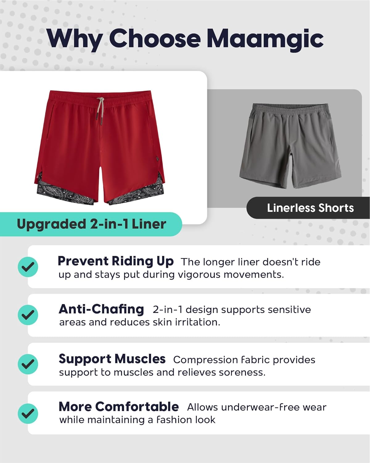 maamgic Mens Workout Shorts 2 in 1 Stretch 5"/ 7" Gym Shorts Running Shorts with Compression Liner Zip Pocket