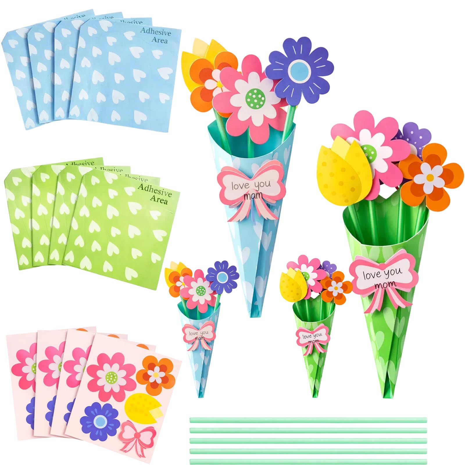 Tniytru 78Pcs Mothers Day Crafts for Children, DIY Flower Making Kits for Kids