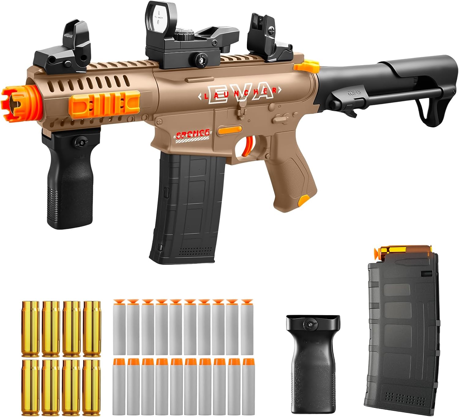 Shushuzz Soft Foam Bullet Blaster with Adjustable Scope & Detachable Magazine, Tactical Style Shooting Toy Gun, Indoor Outdoor Interactive Game, Ideal Gift for Teen Boys Ages 8-12