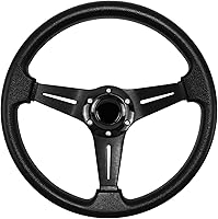 QYMOPAY 13.8 Inch Universal Racing Steering Wheel 6 Bolt Anti-Slip Leather Aluminum with Horn Button for Sim Racing JDM Black