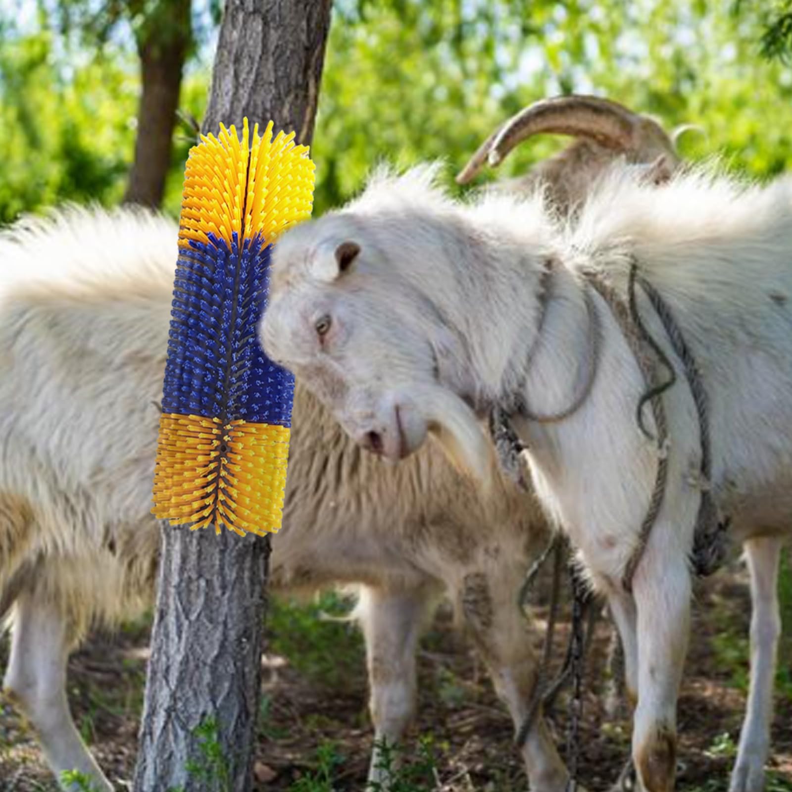 Cepillo Rascador Semicircular de 40cm para Caballo y Vaca, Alfombrilla Rascadora de Nailon para Oveja, Amarillo Azul