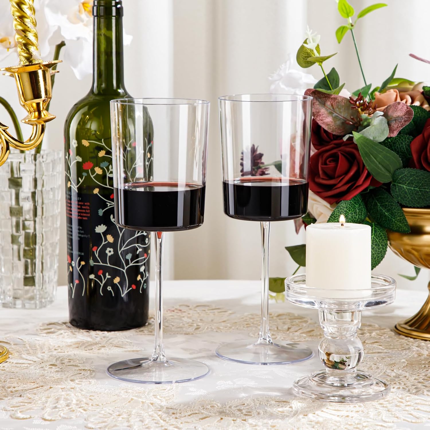 Ciaell 12 Pack Clear Plastic Wine Glasses and 14 Oz Plastic Wine Glasses with Stem for Parties & Weddings & Outdoors & Thanksgiving
