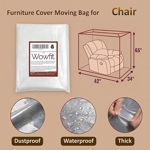 Miniatura 3 de Wowfit Funda para Muebles a Prueba de Polvo Bolsa de Mudanza para Sillas, Sillones Reclinables y Cajas – Plástico Transparente e Inodoro - 4mil