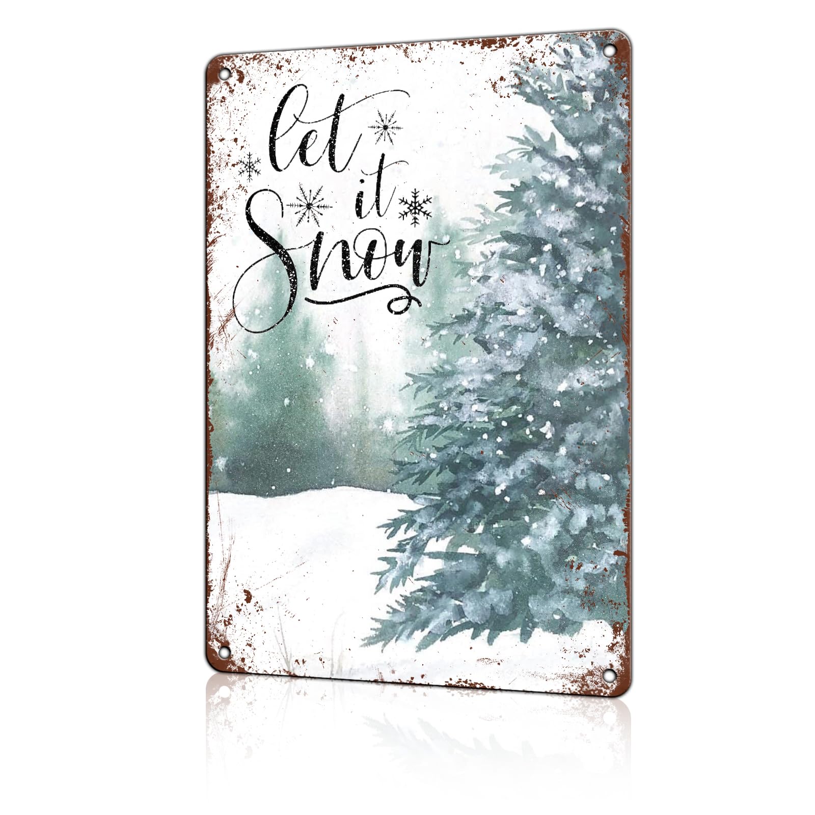 Anceky Winter Sign Let it Snow Christmas Tree Sign Vintage Christmas Metal Sign Aluminum Sign Wall Decor for Home Bedroom Yard Cafe Office 12×8 Inch