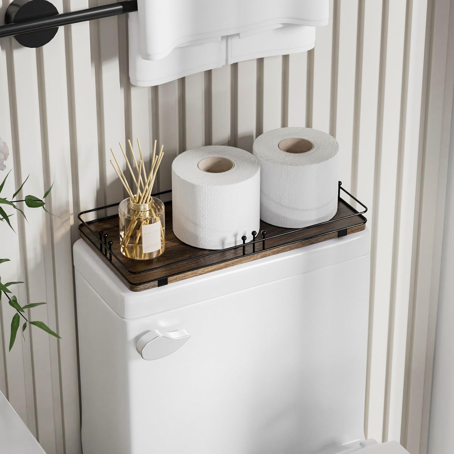 Toilet Paper Basket, Bathroom Basket for Counter Toiletries Towel Decor, Toilet Tank Tray, Guest Back of Toilet Organizer Storage, Vanity Tray for Perfume Makeup, Kitchen 13”x6.5” Brown-Black - Image 5