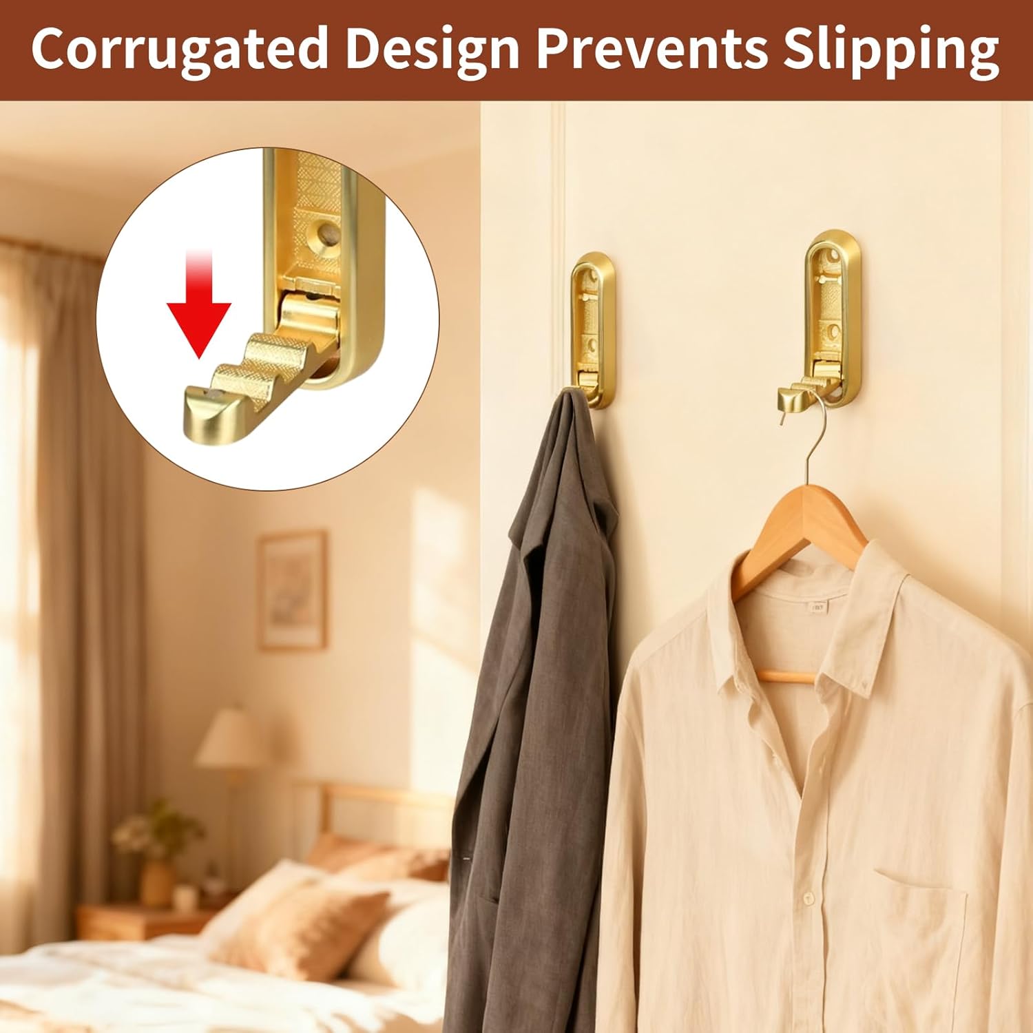 Foldable Wall Hooks 2 Pack Zinc Alloy Collapsible Hangers Space Saving Screw Mount for Towels Bags Entryway Apartment (Golden-2pcs)