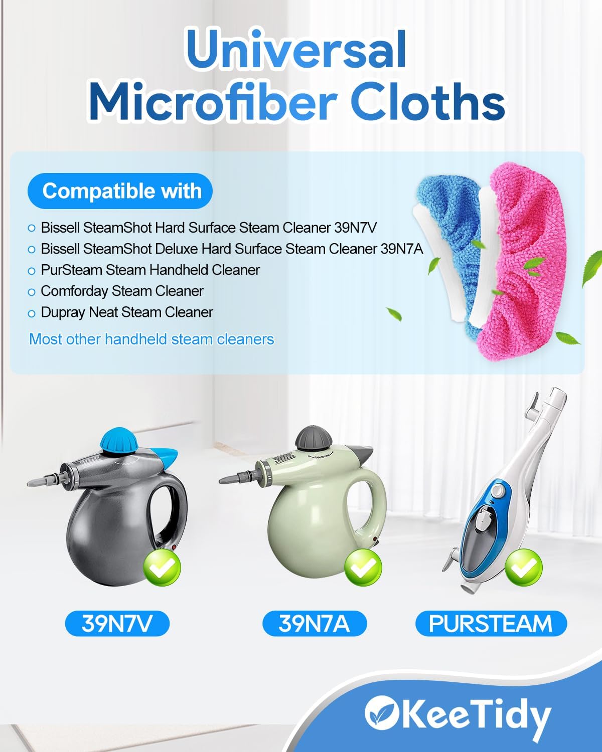 24 Pack Universal Steam Mop Pads Microfiber Cloths Compatible with Bissell Steam Shot Cleaner fit for PurSteam fit for Wagner Spraytech fit for McCulloch Handheld Steam Cleaner Accessories