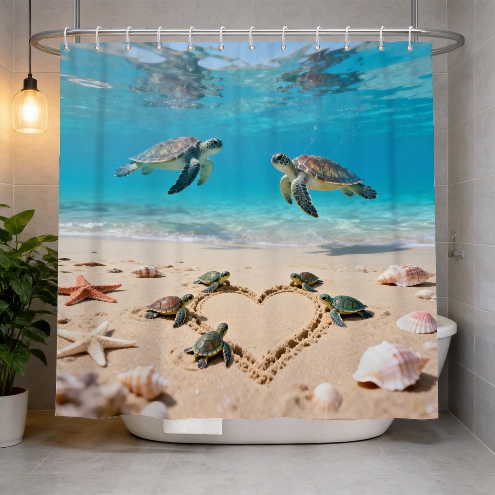 Hongduo White 3D Sea Turtle Shower Curtain For Stalls Bathtubs The Underwater World Bathroom Decor Shower Curtain Set Polyester Fabric Waterproof 180X180cm/71X71 Inch With Hooks
