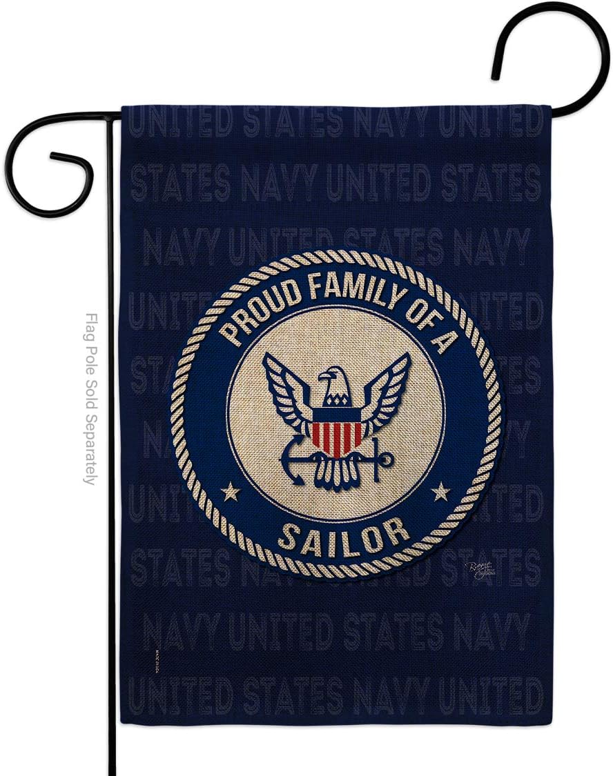 Proud Family Sailor Garden Flag Set Wall Holder Armed Forces Navy USN Seabee United State American Military Veteran Retire Official Small Gift Yard House Banner Double-Sided Made In USA 13 X 18.5