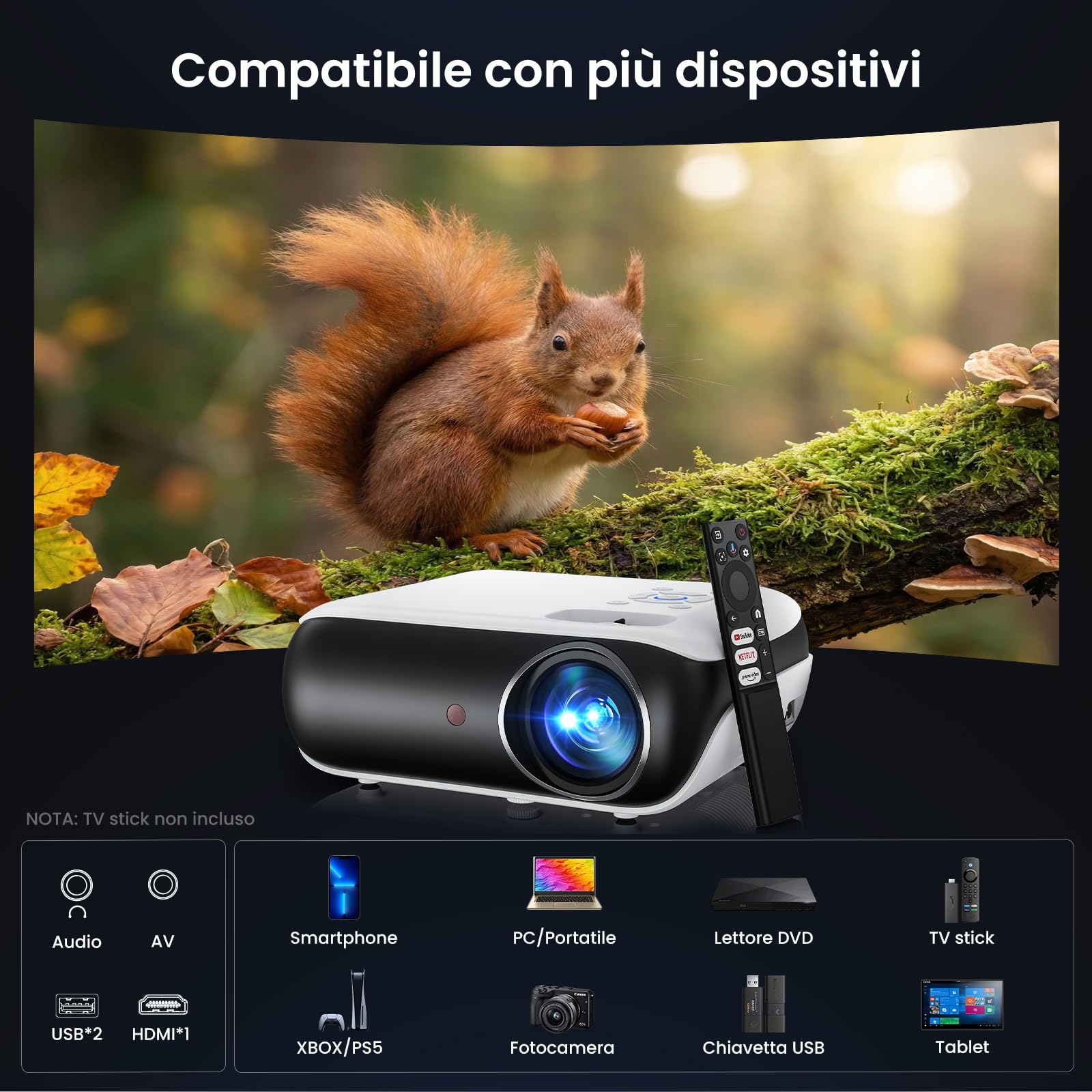 【Google TV/Assistente Vocale/Dolby】Proiettore 4K, HAPPRUN 1000 ANSI 1080P Full HD Smart Videoproiettore con Netflix/Disney+ Ufficiale, WiFi6 e Bluetooth 5.2 per Home Cinema Esterno