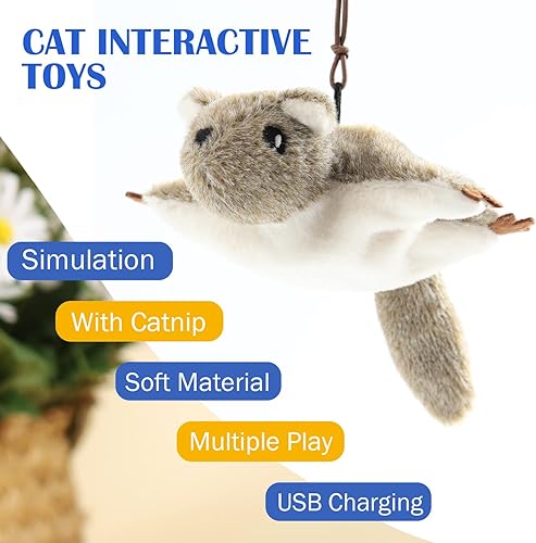 Miniatura 4 de Juguetes para gatos, juguete interactivo automático para gatos de interior, juguete colgante chirriante de hierba gatera voladora, ardilla voladora,