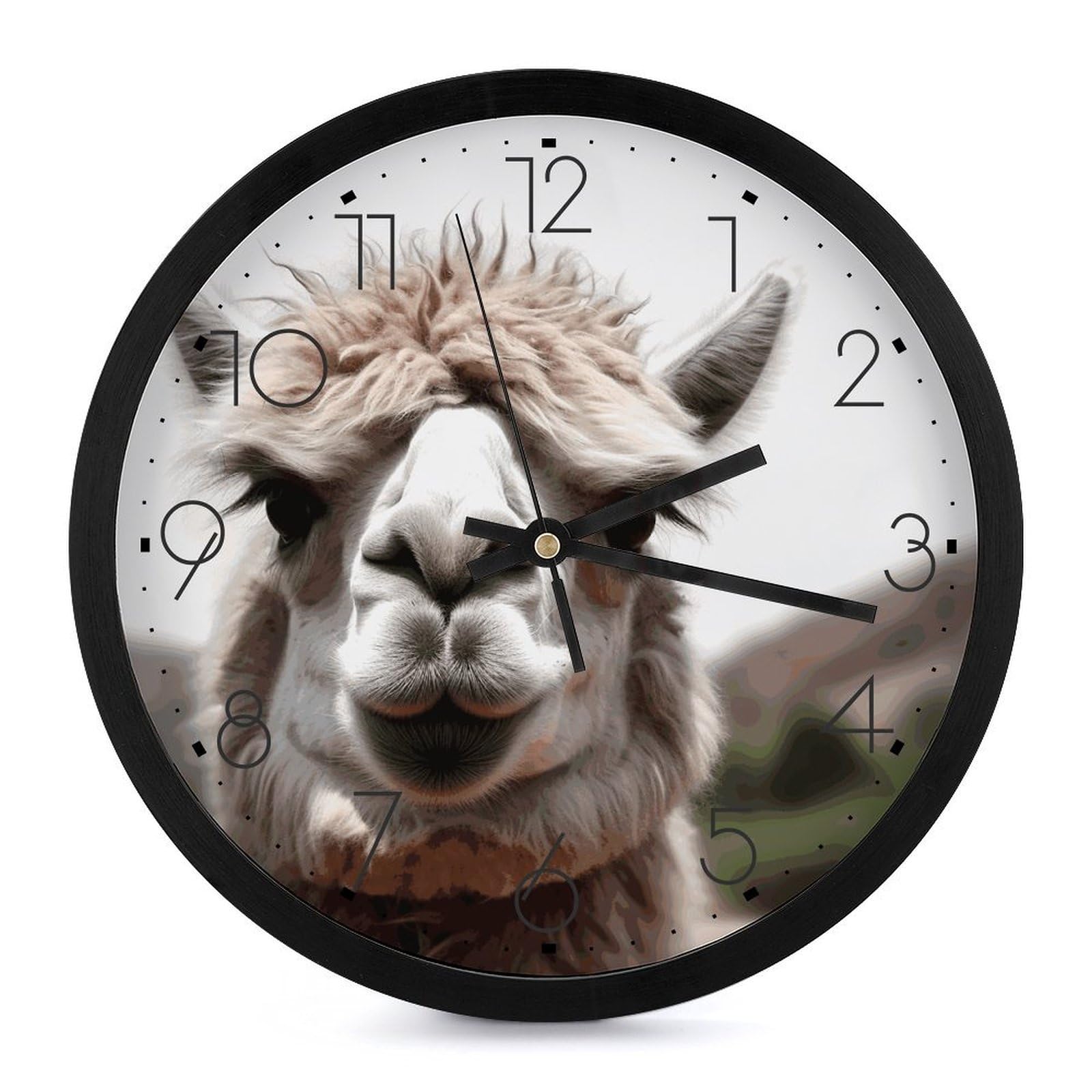 Horloge murale silencieuse à grand cadran motif lama imprimé