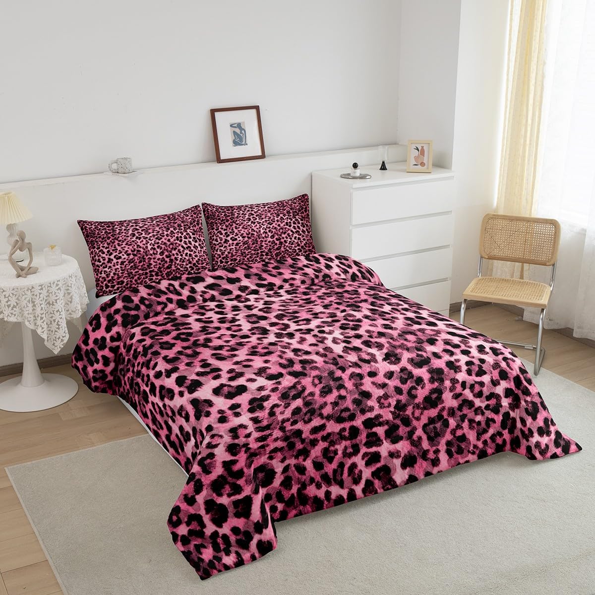 Feelyou Kids Safari Leopard Print Duvet Insert Toddler Size, Cheetah Bedding Set Animal Fur Comforter Set Boys Girls Teens Bedroom Decor 2Pcs