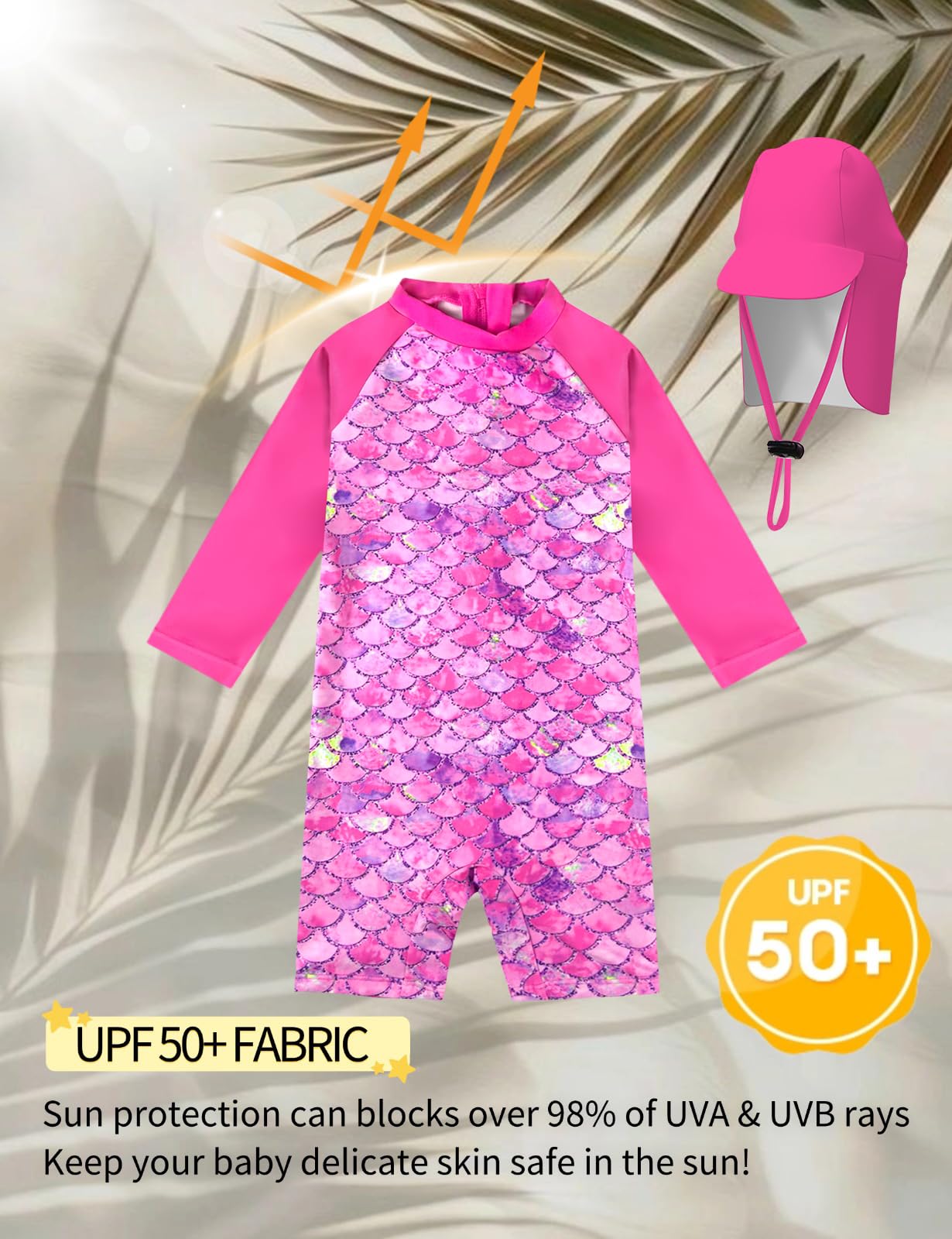 weVSwe Maillot de bain anti-UV pour bébé avec chapeau de soleil, UPF 50+, fermeture éclair, une pièce, pour enfants de 0 à 3 ans