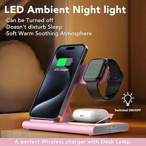 Miniatura 2 de Aresh Estación de carga plegable 3 en 1 para productos Apple, cargador inalámbrico, adaptador de luz para iPhone 1514131211XXSXR 8, iWatch
