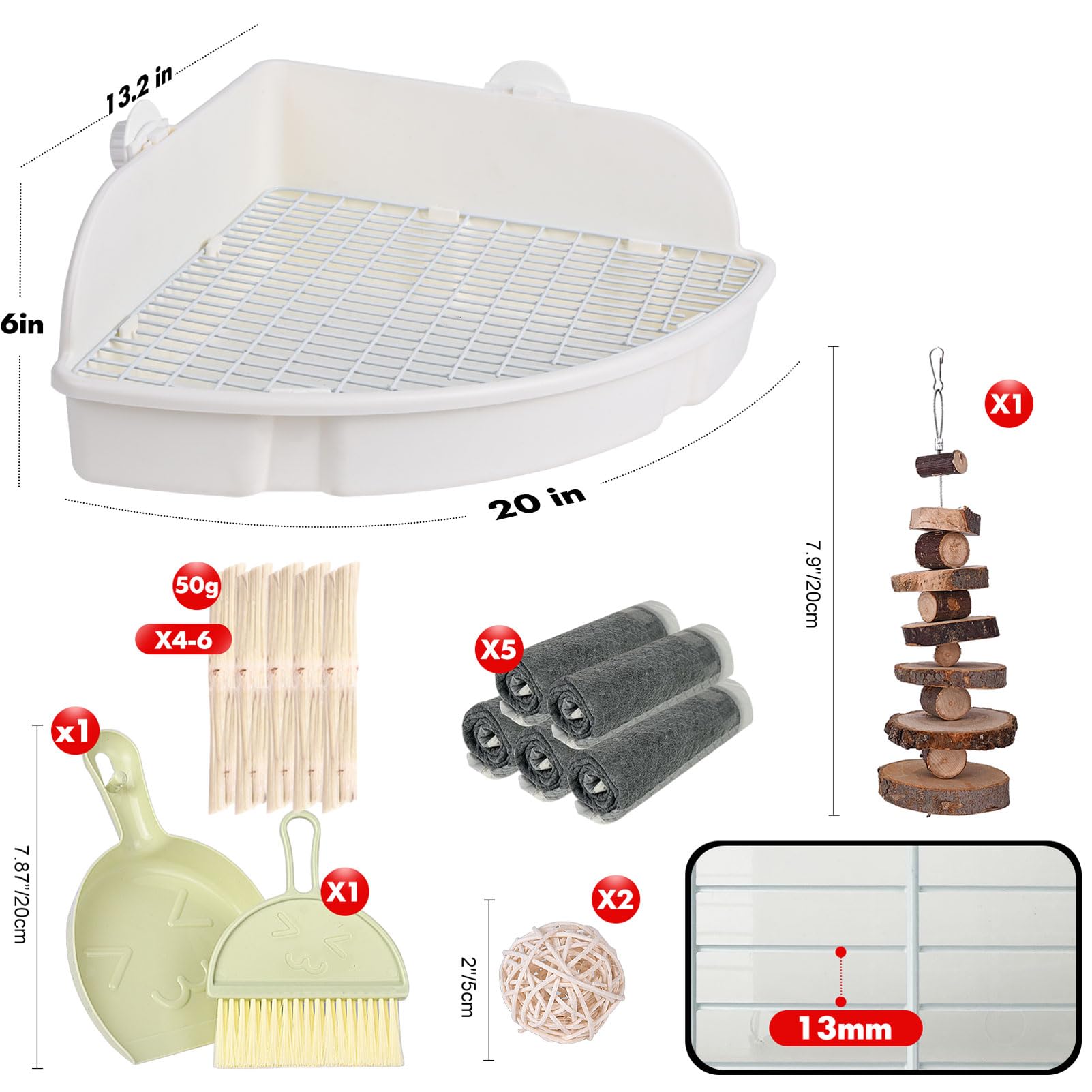 RUBYHOME Caja de arena grande para conejos, conejillos de indias, caja de arena esquinera, entrenador para orinal, bandeja para mascotas, hámster, jaula de arena en forma de abanico para cobayas