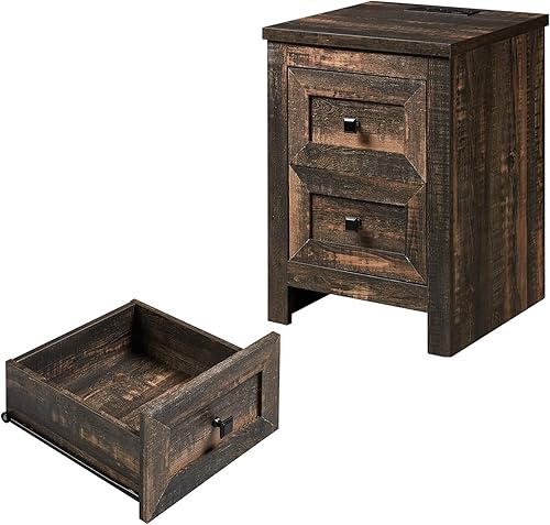 Miniatura 8 de AMERLIFE Juego de 2 mesitas de noche con estación de carga, mesita de noche rústica con cajones, mesita de noche de madera de granja para