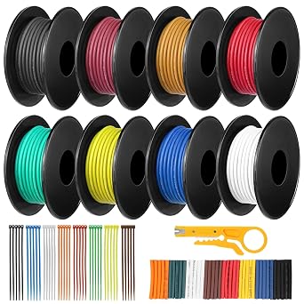 0.75mm  18 AWG Silicone Electrical Wire, 8 Colours 5m Each Roll, Flexible Stranded Tinned Copper Cable, 600V Hook Up Wire Kit for DIY Electronics, Automotive Wiring, LED Lighting