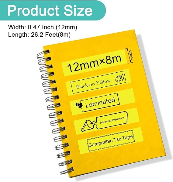 NineLeaf 10 Pack Compatible for Brother TZ TZe TZe-631 TZe631 TZ-631 TZ631 Label Tape 12mm 1/2'' Black on Yellow Laminated Labeling Refill Work with P-Touch PT-D210 PTD400AD PTH110 PT-D600 Label Maker