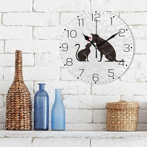 Miniatura 3 de Reloj de pared con silueta de perro y gato negro, reloj decorativo sin marco para cocina, dormitorio, sala de estar, aula, decoración del hogar,