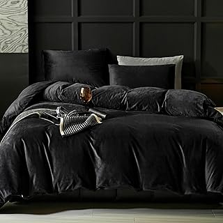 WARMDERN Black Flannel Velvet Duvet Cover Queen Size Duvet Cover Bedding...