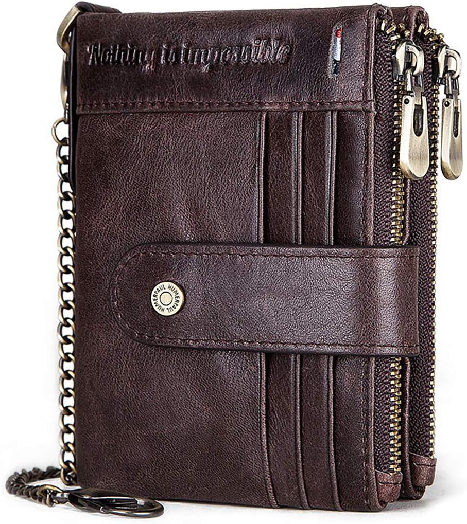 RFID Blocking Wallets Zipper Genuine Leather Tri Fold Wallet Minimalist Smart Slim Wallet for Men and Women