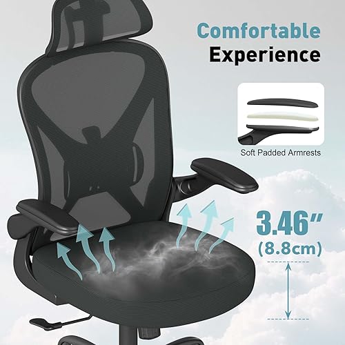 Miniatura 3 de ZZH Silla de oficina ergonómica con soporte lumbar ajustable y reposacabezas, silla de escritorio de malla para oficina en casa con ruedas y brazos