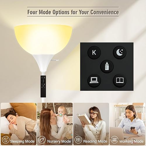 Miniatura 4 de Lámparas de pie para sala de estar, lámparas de pie Torchiere de 71'' con control remoto, temperatura de color y brillo ajustables 2700K-6500K,