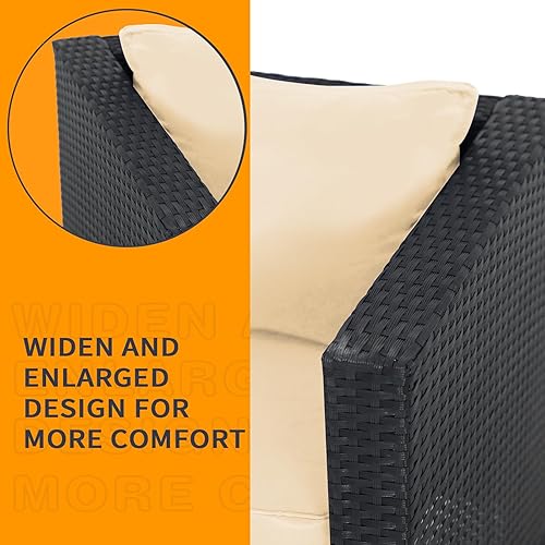 Miniatura 7 de Sillas de mimbre para patio, sillas de ratán al aire libre con cojín, muebles de patio para jardines, patios, balcones, junto a la piscina (beige)