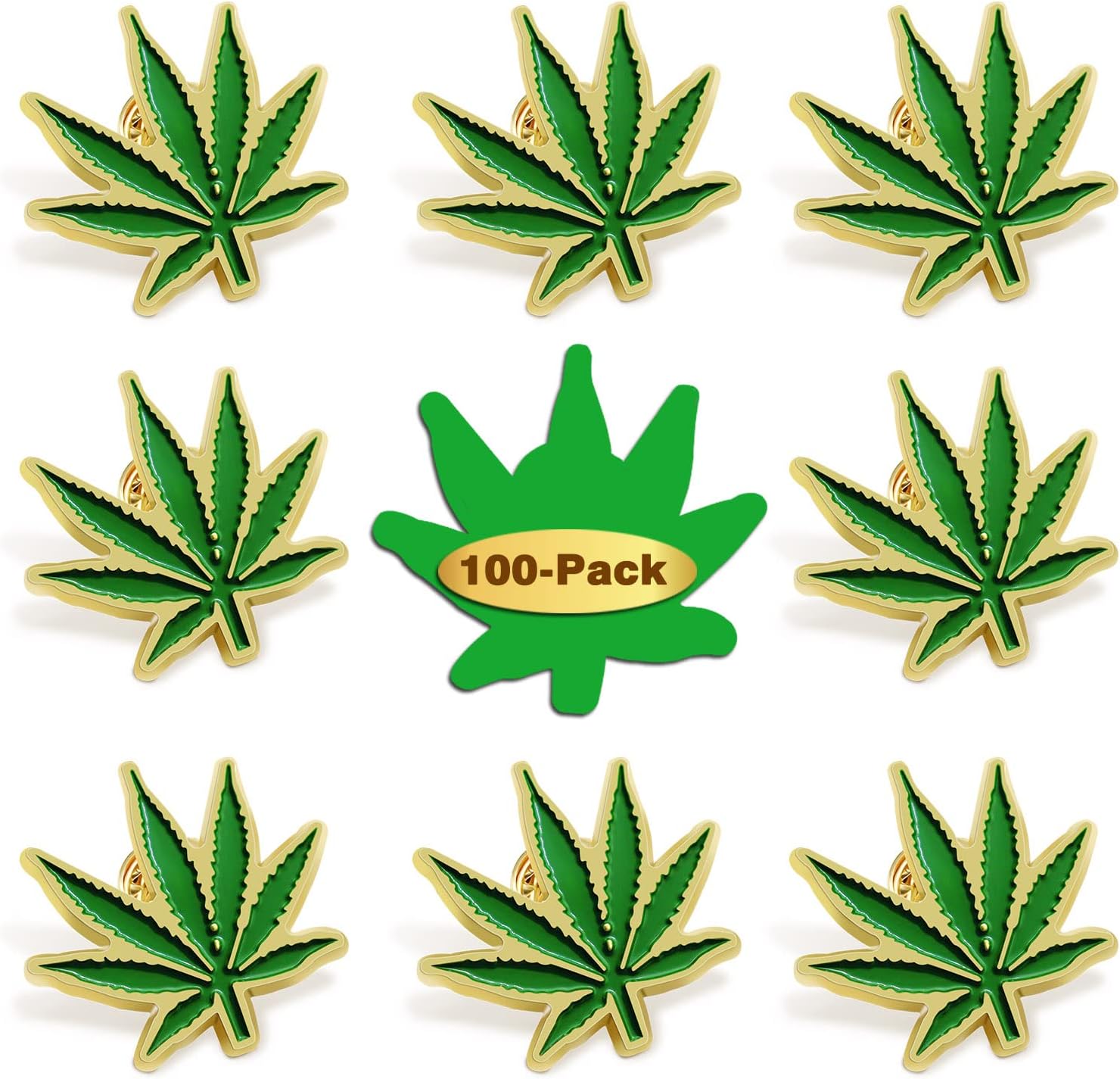 2/12/50/100Pcs Marijuana Leaf Enamel Lapel Pin 1“ - Weed Happy cannabis 420 day Brooch Badge For Men Women Clothes Bags Hats