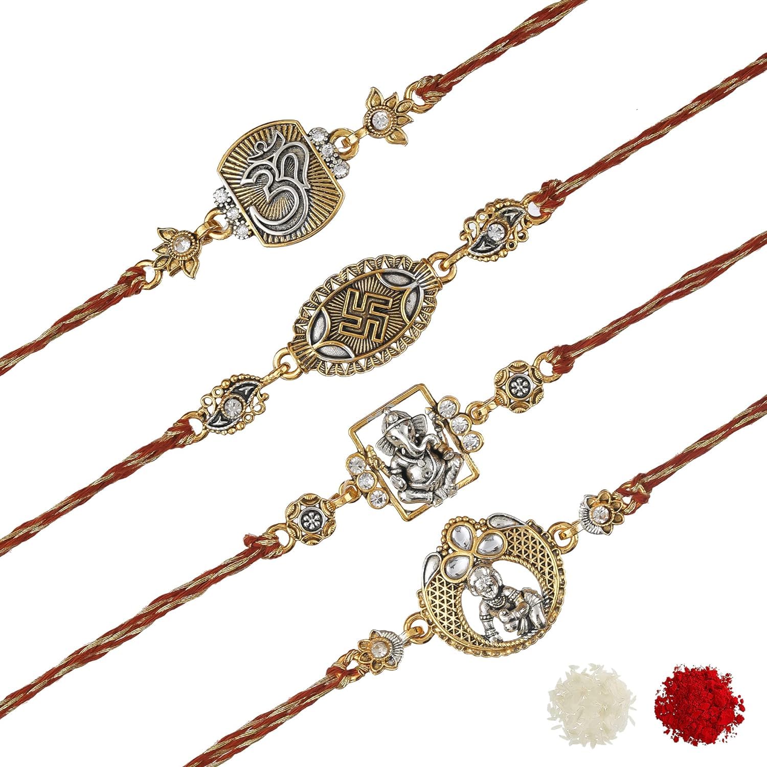 eCraftIndia Multicolor Set of 4 Krishna, Ganesha, Om, Swastika Symbol Religious Rakhis with Roli Chawal Pack - Rakhi for Brother, Bhaiya, Bhai (B0C6PVHHRL) Amazon Price History, Amazon Price Tracker